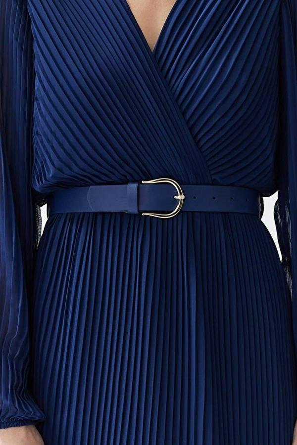 Belted A-Line Pleated Maxi Dress