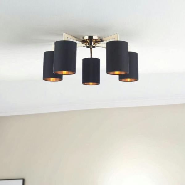 Pagazzi Lighting Olive 5 Light Gold & Black Semi-Flush Ceiling Light