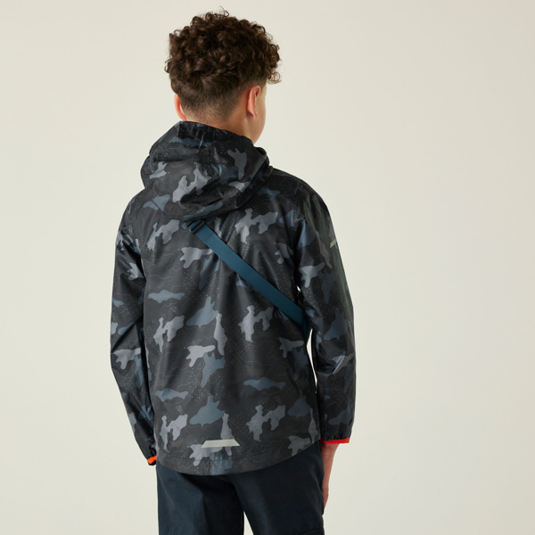 Regatta Kids Lever II Camo Waterproof Jacket - Navy/Tangerine Tango