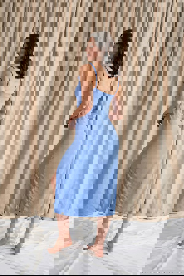 Pretty You London Women's Bamboo Frill Chemise in Cornflower Blue