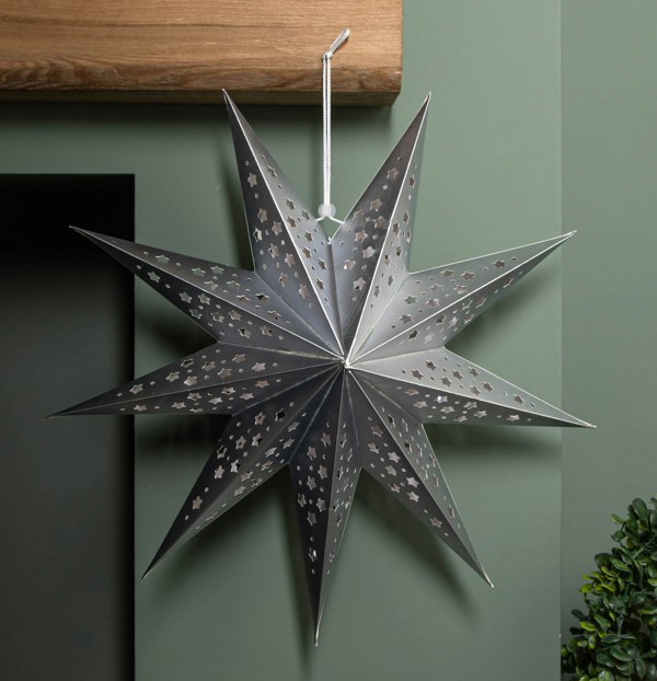 Samuel Alexander 50cm Battery Powered Light up Silver Origami Hanging Christmas Star with LEDs