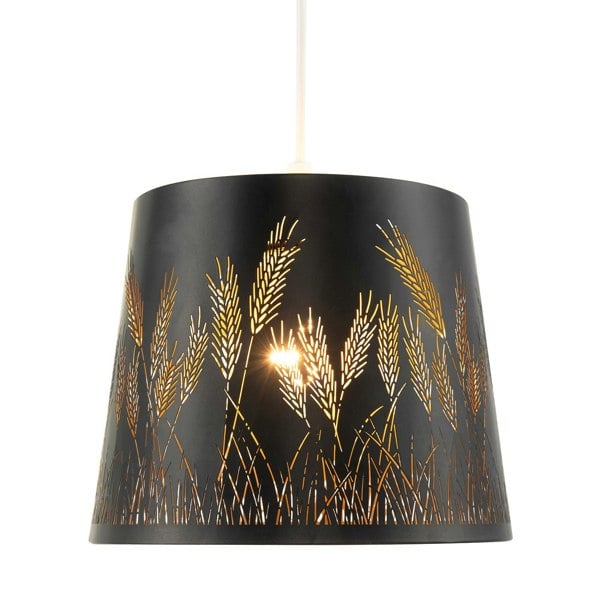 Corn Field and Grass Laser Cut Black Pendant Shade with Gold Inner Image 1