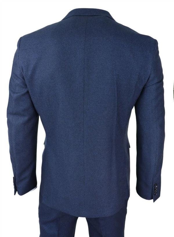 Paul Andrew Mens 3 Piece Navy Blue Birdseye Tweed Classic Suit