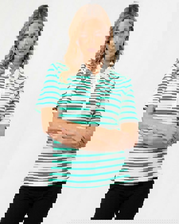 Tommy Hilfiger 1985 Regular Pique Stripe Womens Polo - Breton Ecru/Olympic Green