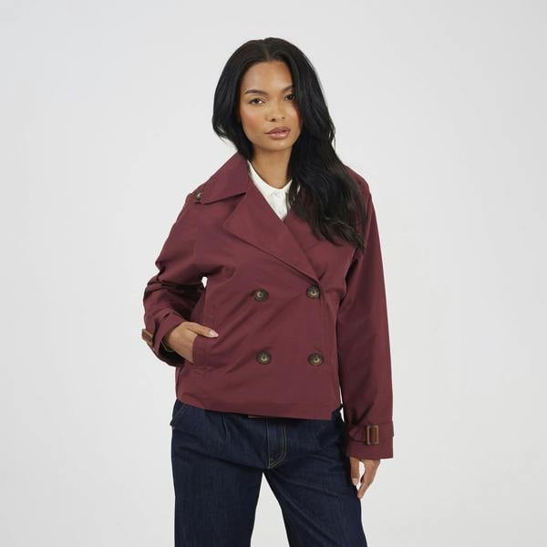 Brave Soul Burgundy Double Breasted Short Trench Coat - Burgundy Image 1