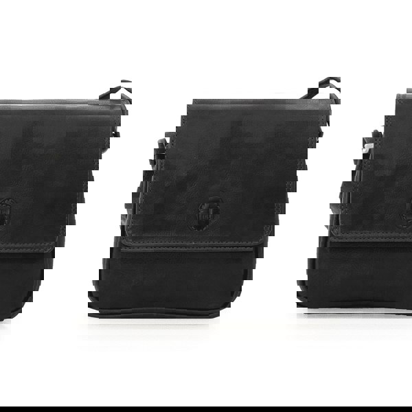 Black leather flop over bag for women