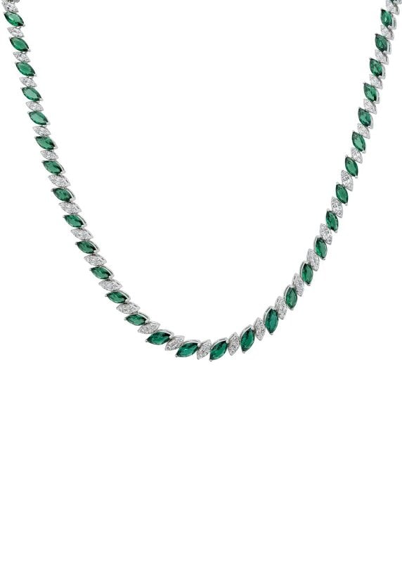 Latelita Viscountess Statement Tennis Necklace Emerald Silver