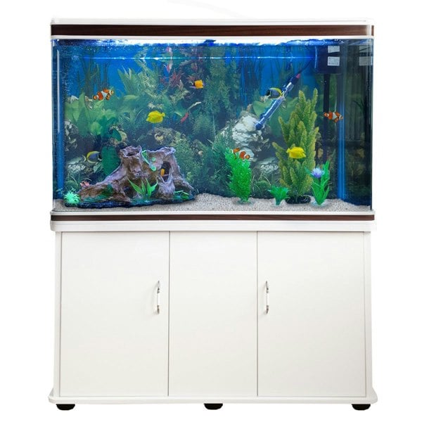 Monstershop Aquarium Fish Tank Cabinet with Complete Starter Kit - White Tank & White Gravel