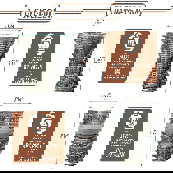 Furniture One 3-piece Outdoor Rattan Bistro Set with Cushion and Glass Top Coffee Table, 2 Seater Garden Vase Chair Table and Chair Set - Gray