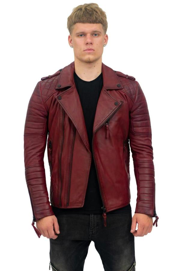 Infinity Leather Mens Slim-Fit Double Zip Brando Leather Biker Jacket-Cairo