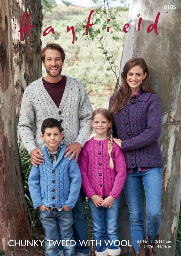 Hayfield Chunky Tweed with Wool Knitting Pattern 8185, Cardigans for Kids, Men, Women, 24 - 46 Inches & 61 - 117 cm