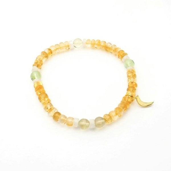 Kati Kaia citrine crystal set for meditation bracelet with yellow and green beads and crescent charm
