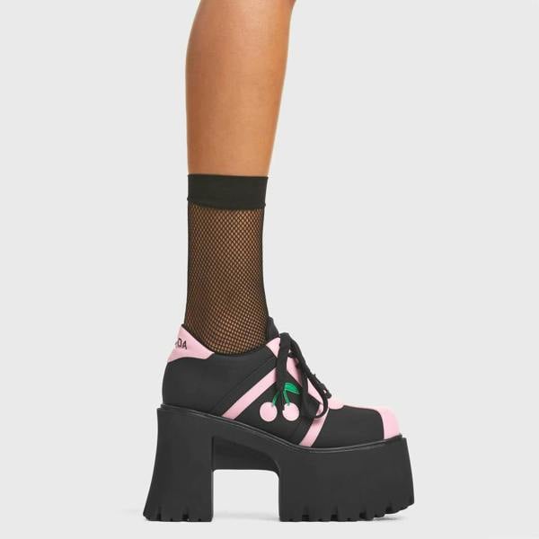 Lamoda Cherry Tree Black Suede Pink PU Heart Platform Boots Trendy Shoes
