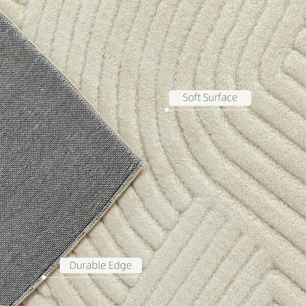 Modern Geometric Rug, Thick Plush, Non-Slip, 200 x 140 cm, Cream, Living Room, Bedroom, Office