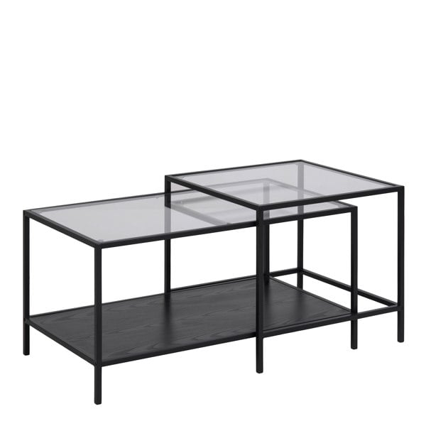 Furniture To Go Seaford Black Metal Coffee Table Set with Glass Top