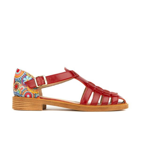 Embassy London Sandy - Burgundy Signature - Women's fishermen flat leather sandal with covered heel
