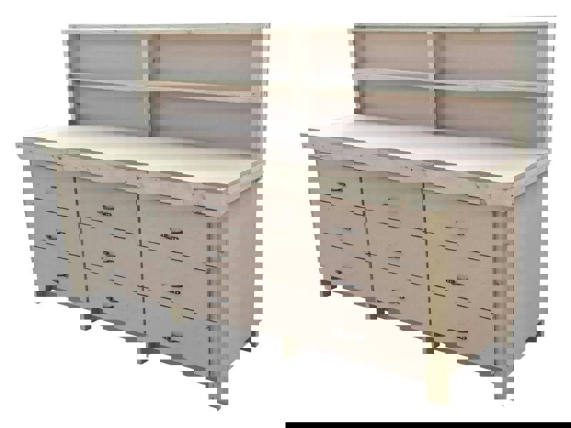 Wooden MDF Top Workbench – Sturdy Tool Cabinet with Multiple Drawers for Organized Storage and Back Panel, Ideal for Dry Indoor Spaces Such as Garages, Workshops, and Studios