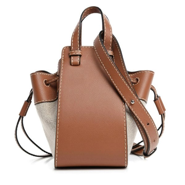 Loewe canvas and tan leather drawstring hammock bag