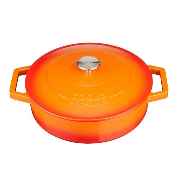 Cooks Professional 28cm Shallow Cast Iron Casserole | Graduated Orange