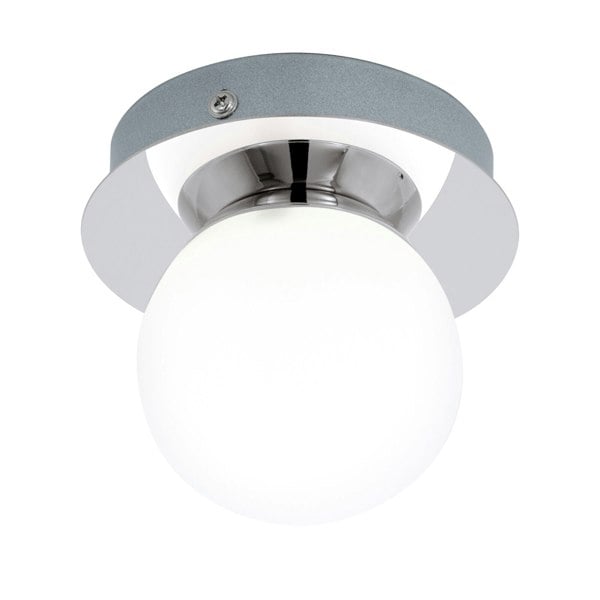 Wall Flush Ceiling Light Chrome & White Glass Opal Matt Bulb Shade LED 1x3.3W Loops