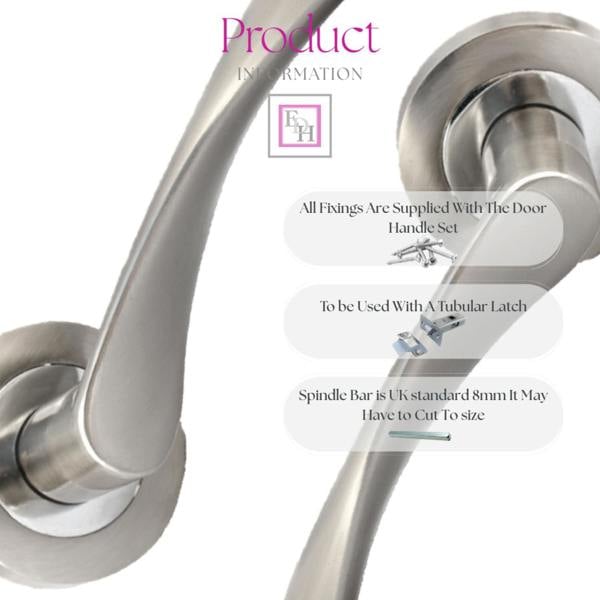 EDH Door Hardware EDH Duo Twist Door Handles – Satin Chrome Lever on Round Rose – Modern Internal Door Handles 4 Pairs