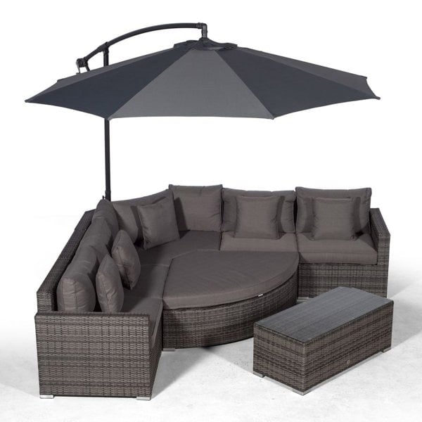 Giardino Santorini L Shape Modular 5 Seat Rattan Corner Sofa Set With Daybed Ottoman & Coffee Table