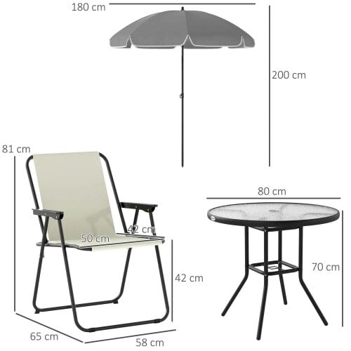 Bobobiy 4 Seater Garden Set, 6 Pieces Garden Table and Chairs with Parasol, Cream White