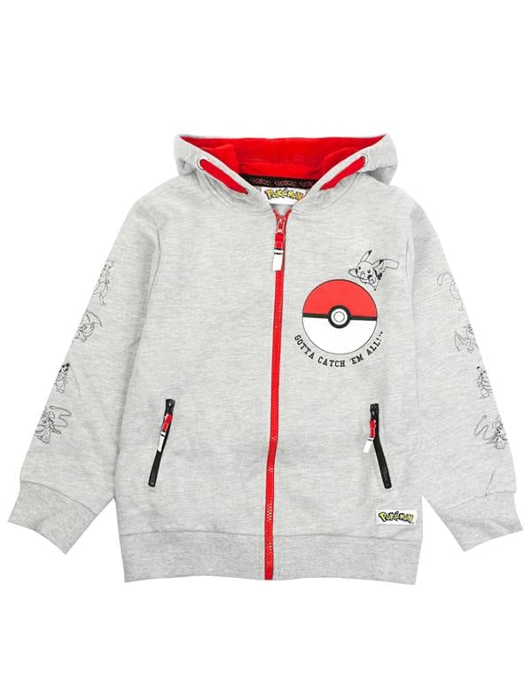 Pokemon Boys Grey Pokeball Pikachu Characters Print Hoodie