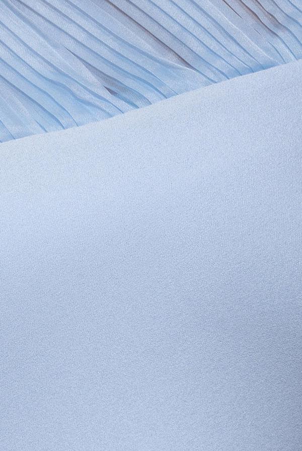 One Shoulder Organza Frill Pleated Mermaid Maxi Dress - Powder Blue DR4858