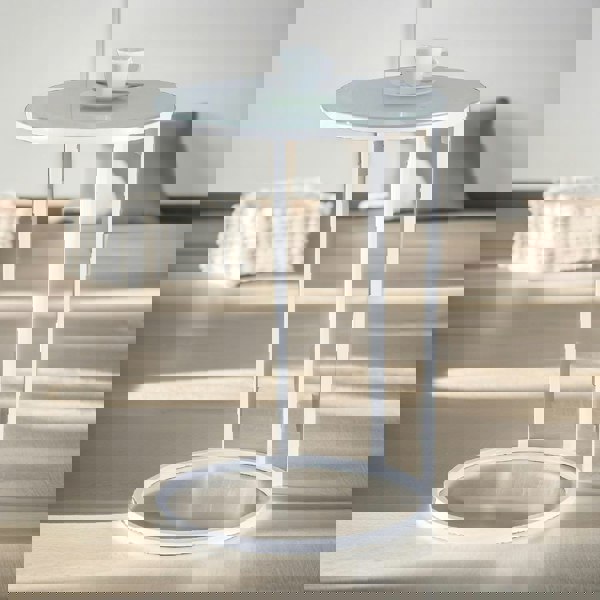 Rafaelo Mobilia Glass C Shaped Round Side Table White