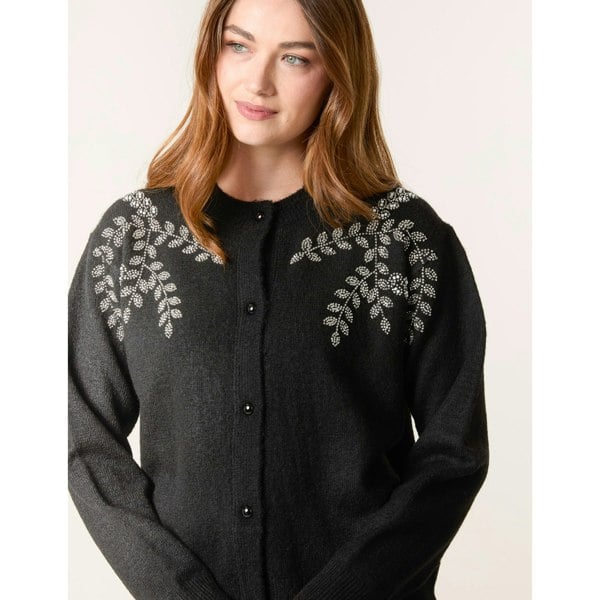 Blue Vanilla Diamante Detailed Leaf Branch Cardigan
