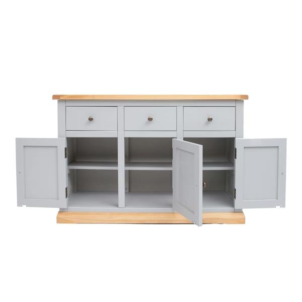 Cabinet Bits Bomporto Light Grey 3 Drawer 3 Door Sideboard Brass Knob