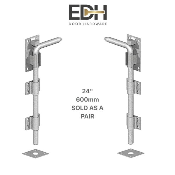 EDH Door Hardware Galvanised Heavy Duty Garage & Gate Drop Down Bolt – 12", 18" & 24" - 24" - Pair