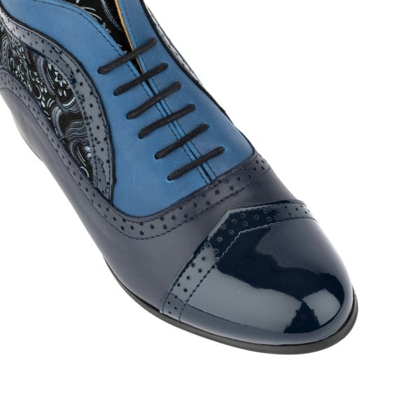Embassy London Jasmine - Navy Multi - Women's blue leather oxford ankle boot in brogue