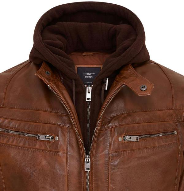Infinity Leather Mens Hooded Leather Biker Jacket - Stavern