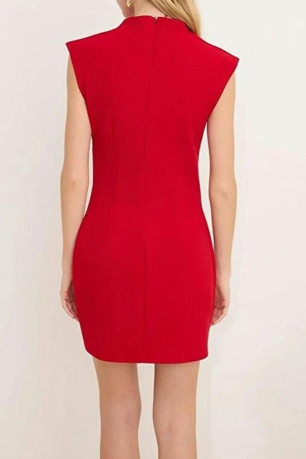 WOVCOR High Neck Mini Stretchy Woven Dress