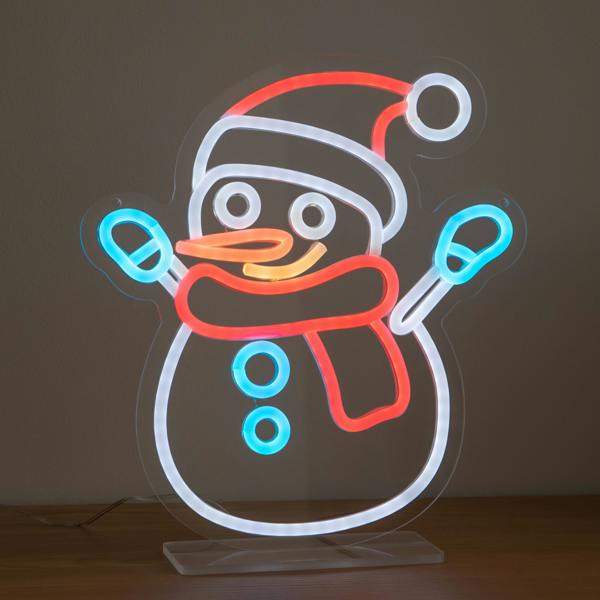 Samuel Alexander 30cm Snowman Neon-Style Light Up Christmas Decoration with USB Power Cable