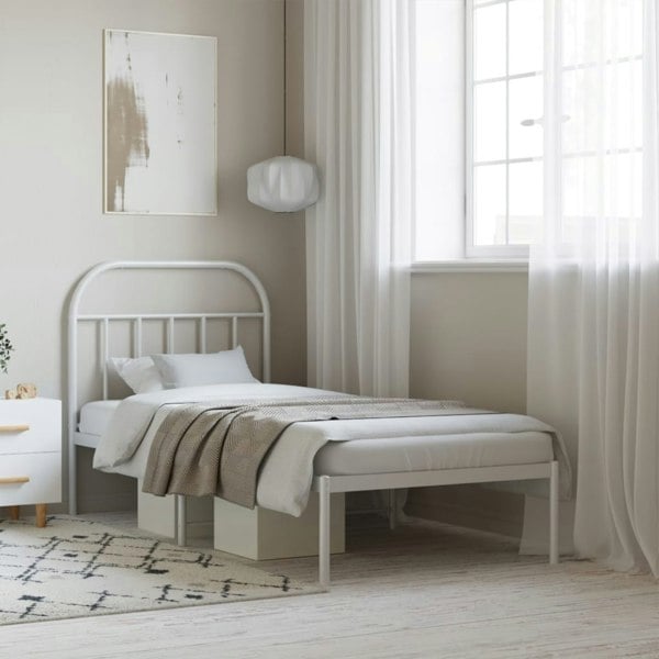 Berkfield Metal Bed Frame with Headboard White 80x200 cm