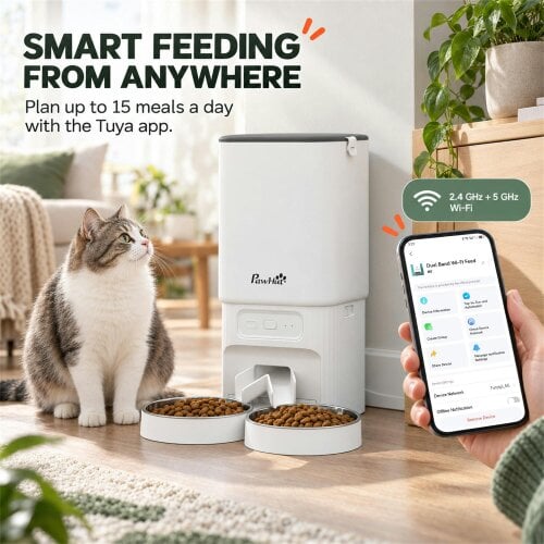 PawHut Automatic Cat Feeder, 7L Cat Food Dispenser with App Control, Timer