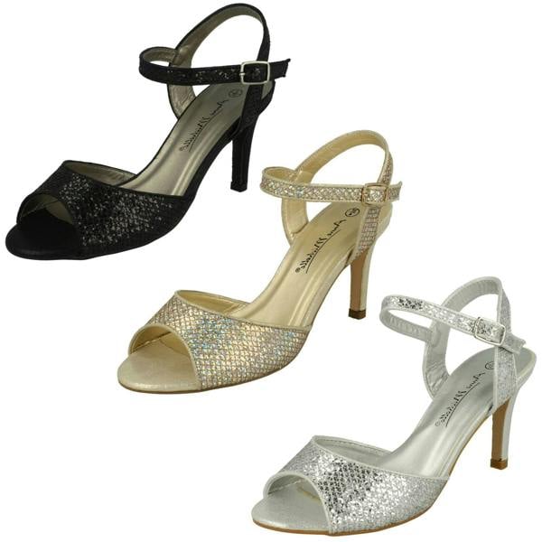 Anne Michelle Ladies Anne Michelle Glitter Peep Toe Heels F10467