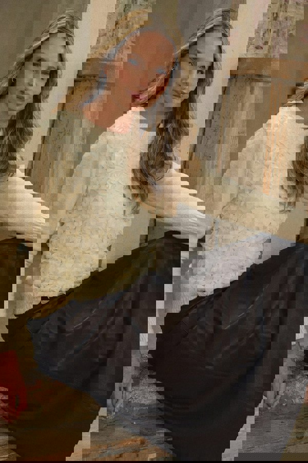 Cream | Rose Texture Embellished Jumper
