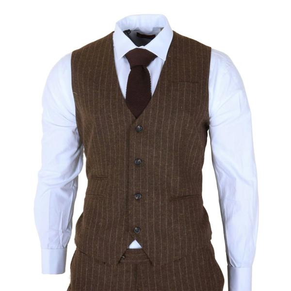 Infinity Leather Men's Brown Pinstripe 3 Piece Slim Fit Formal Dinner Suit