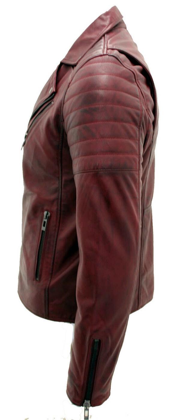 Infinity Leather Mens Slim Fit Brando Style Cross Zip Leather Biker Jacket