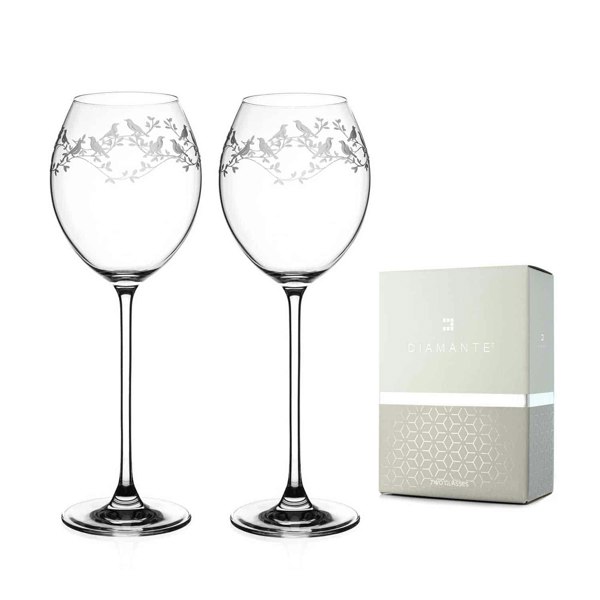 Diamante Birdsong Crystal White Wine Glasses - Set of 2