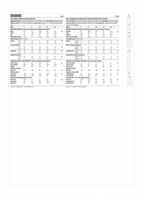 Butterick Sewing Pattern 6888, Dresses, Jumpsuits for Kids, Teenagers, A (7-8-10-12-14) - Easy