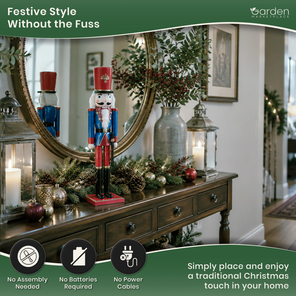 Large Christmas Nutcracker Figure 50cm Tall, Blue and Red Traditional Festive Decoration, Indoor Ornament