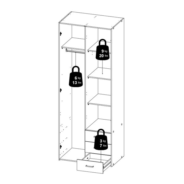 Wyld Haus Berlin Oak Effect Wardrobe 2 Doors, 3 Drawers 1 Shelf