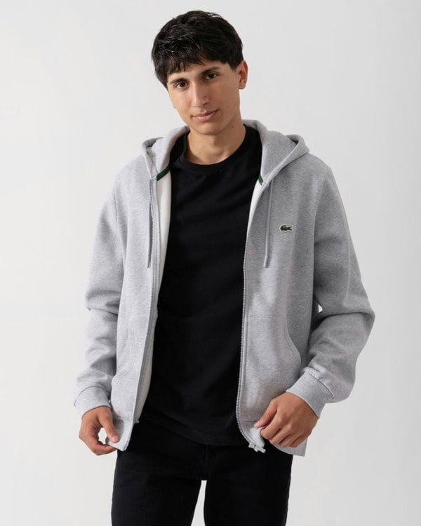 Lacoste Mens Fleece Full-Zip Hoodie - Silver Chine CCA