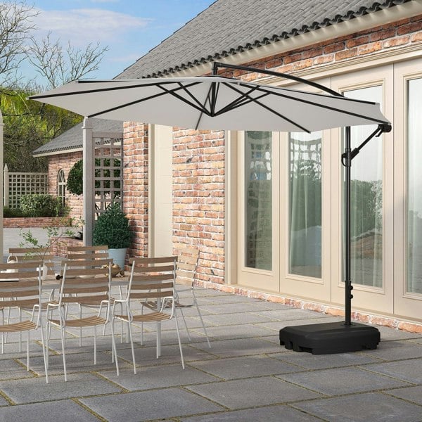 3M Light Grey Sun Parasol Hanging Banana Umbrella Outdoor Sun Shade Parasols Living and Home Rectangle water tank base
