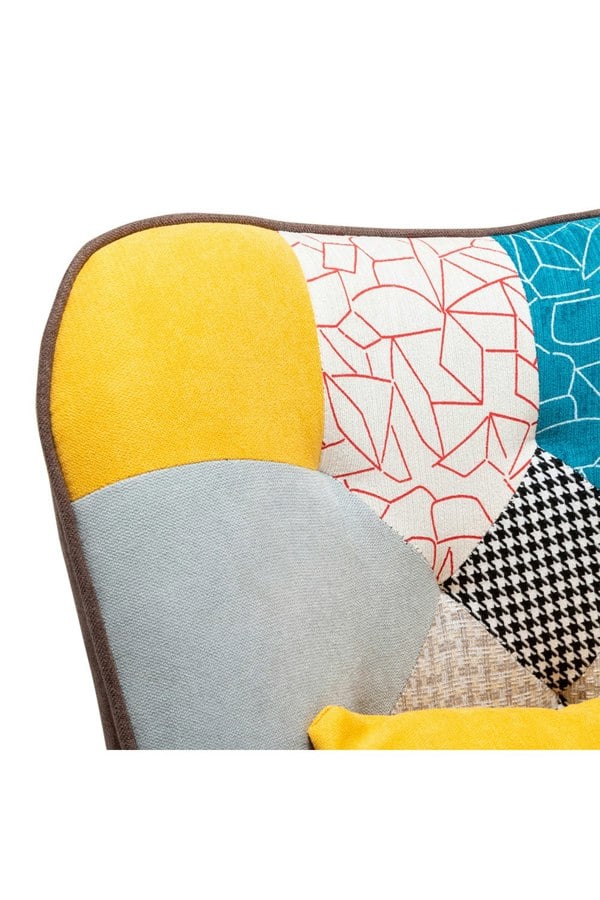 Living and Home Colorful Multi-pattern Patchwork Accent Chair Wingback Sofa with FootStool and Cushion